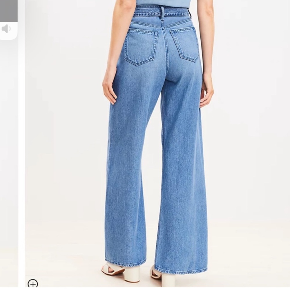 LOFT High Rise Belted Palazzo Jeans 25 0 Medium Wash Denim - Picture 11 of 11